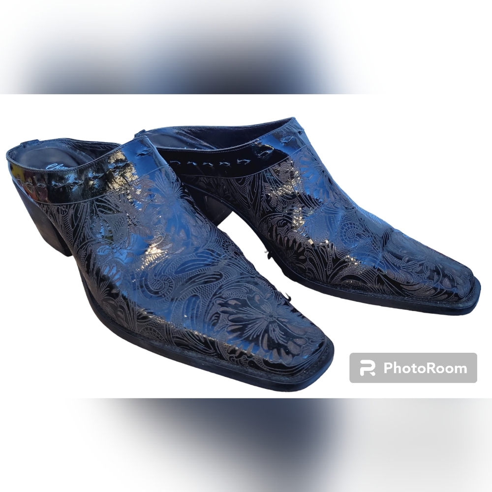 Charlie Horse Black Patent Leather Embossed Shoes, Size 10B